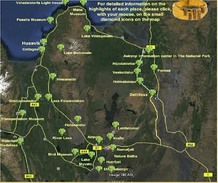 DIAMOND CIRCLE (satelite photo) has the most interesting and beautiful places in Iceland