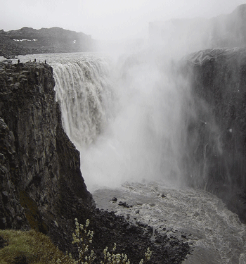 To the waterfall "Dettifoss" is a short walk from the car park in the "National Park of Jokulsargljufur".